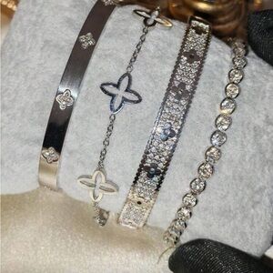 Iced Out Silver Bracelet Set